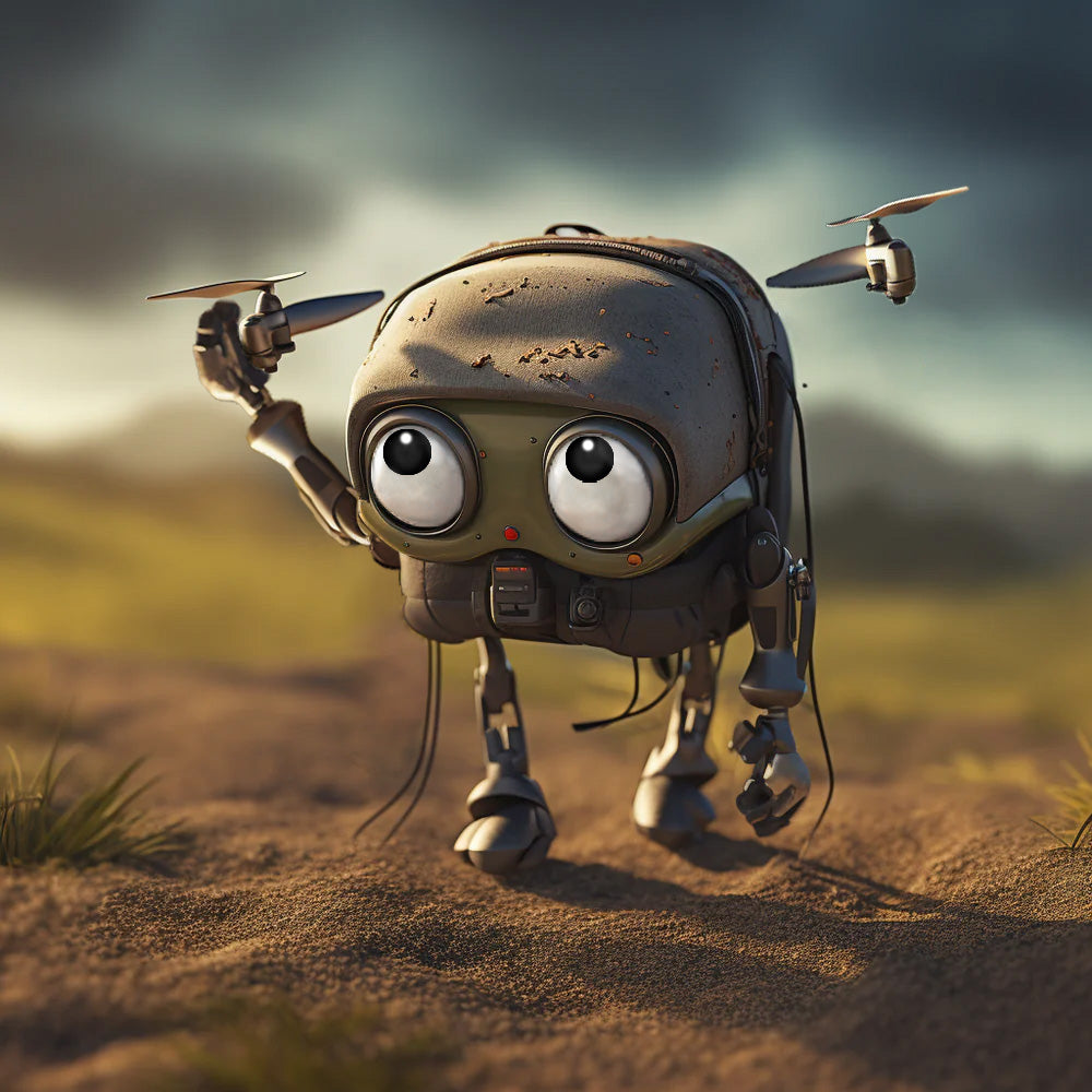 Little robot with drone arms as ears