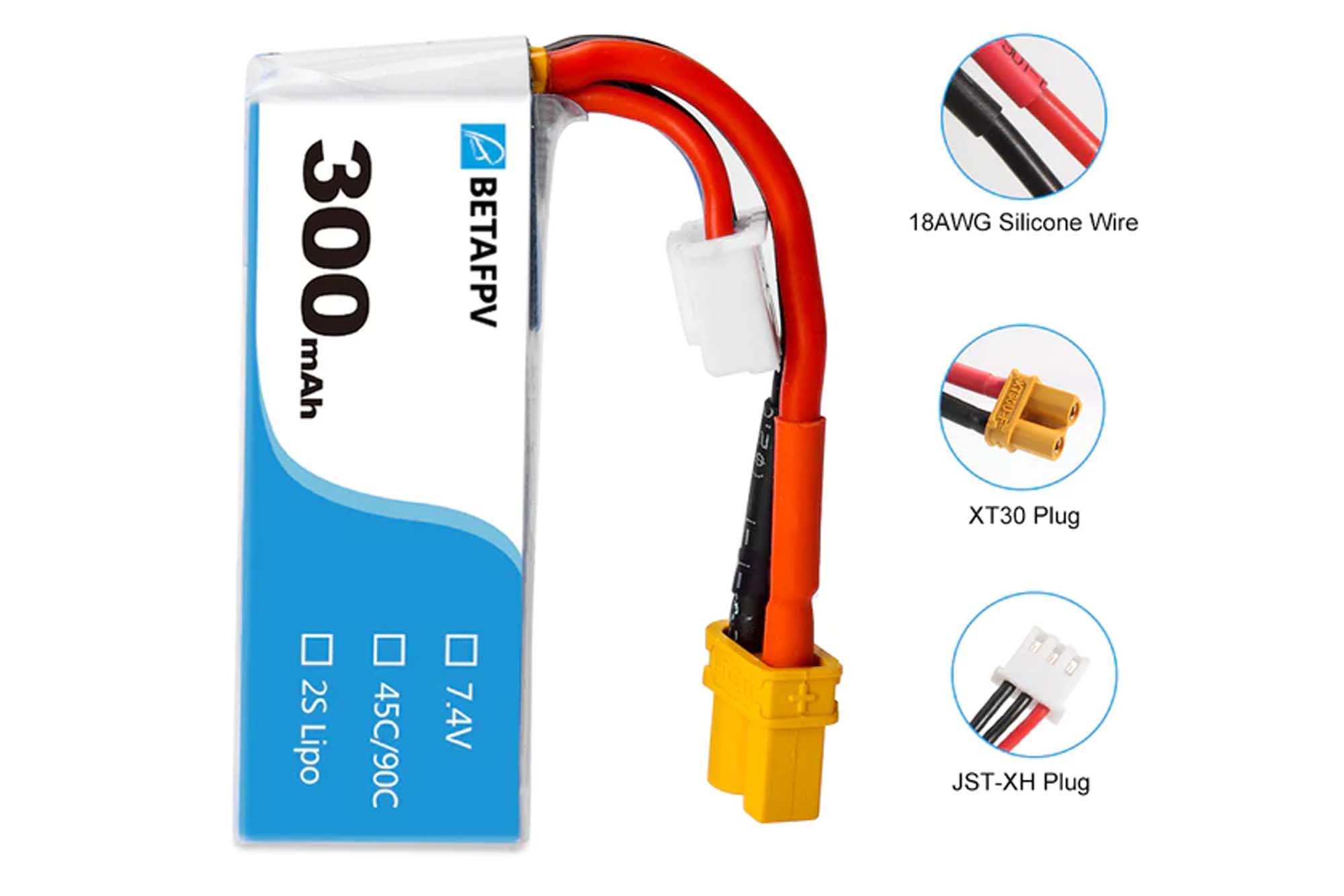 BetaFPV 300mAh 2S 45C Lipo Battery (2PCS) - BAT-BF-01-03