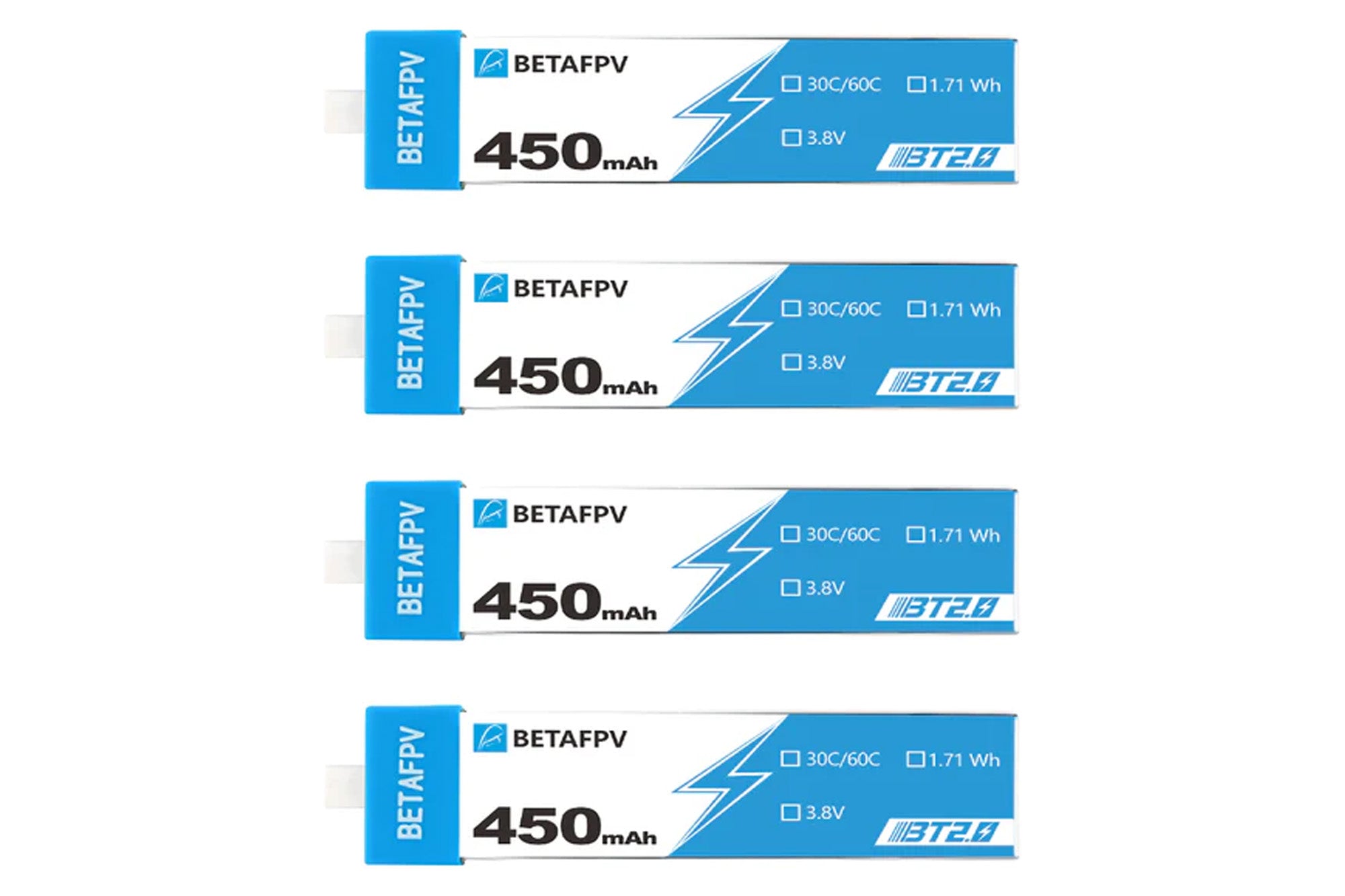 BetaFPV BT2.0 450mAh 1S 30C Lithium Polymer Battery (4PCS) - BAT-BF-01-09