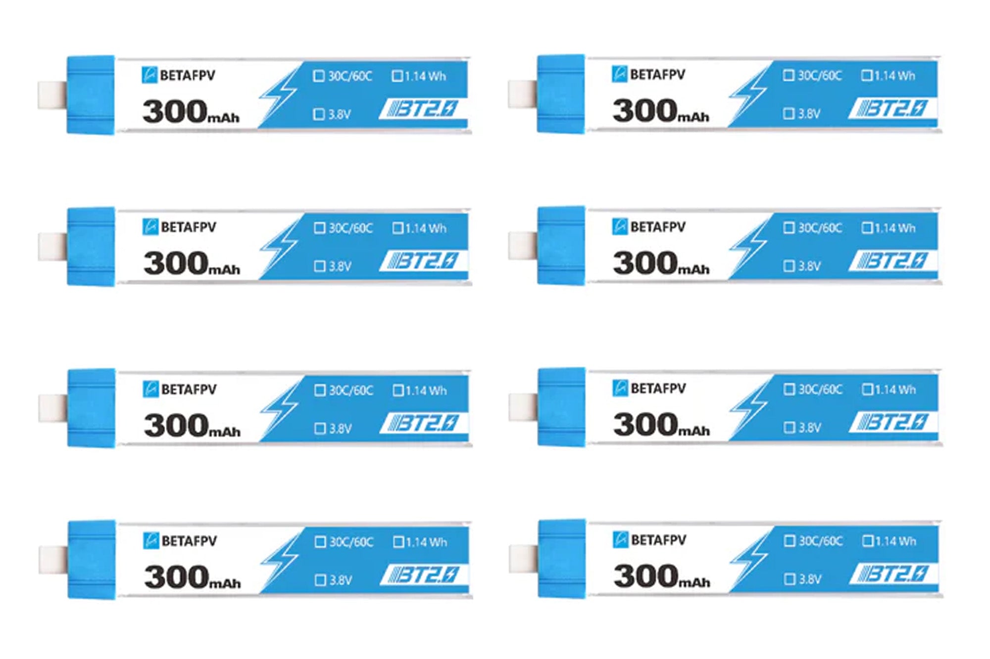 BetaFPV BT2.0 300mAh 1S 15A Lithium Polymer Battery (8PCS) - BAT-BF-01-08