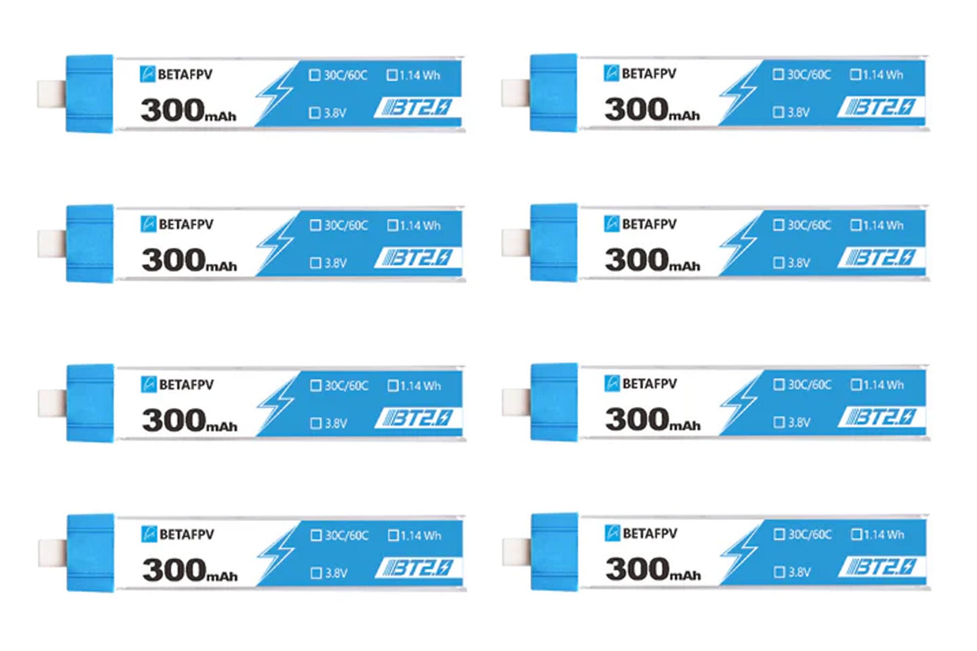 BetaFPV BT2.0 300mAh 1S 15A Lithium Polymer Battery (8PCS)